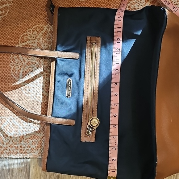 Michael Kors Kempton Blue Nylon Tote Bag with Brown Leather Trim and Gold Trim - Picture 11 of 13